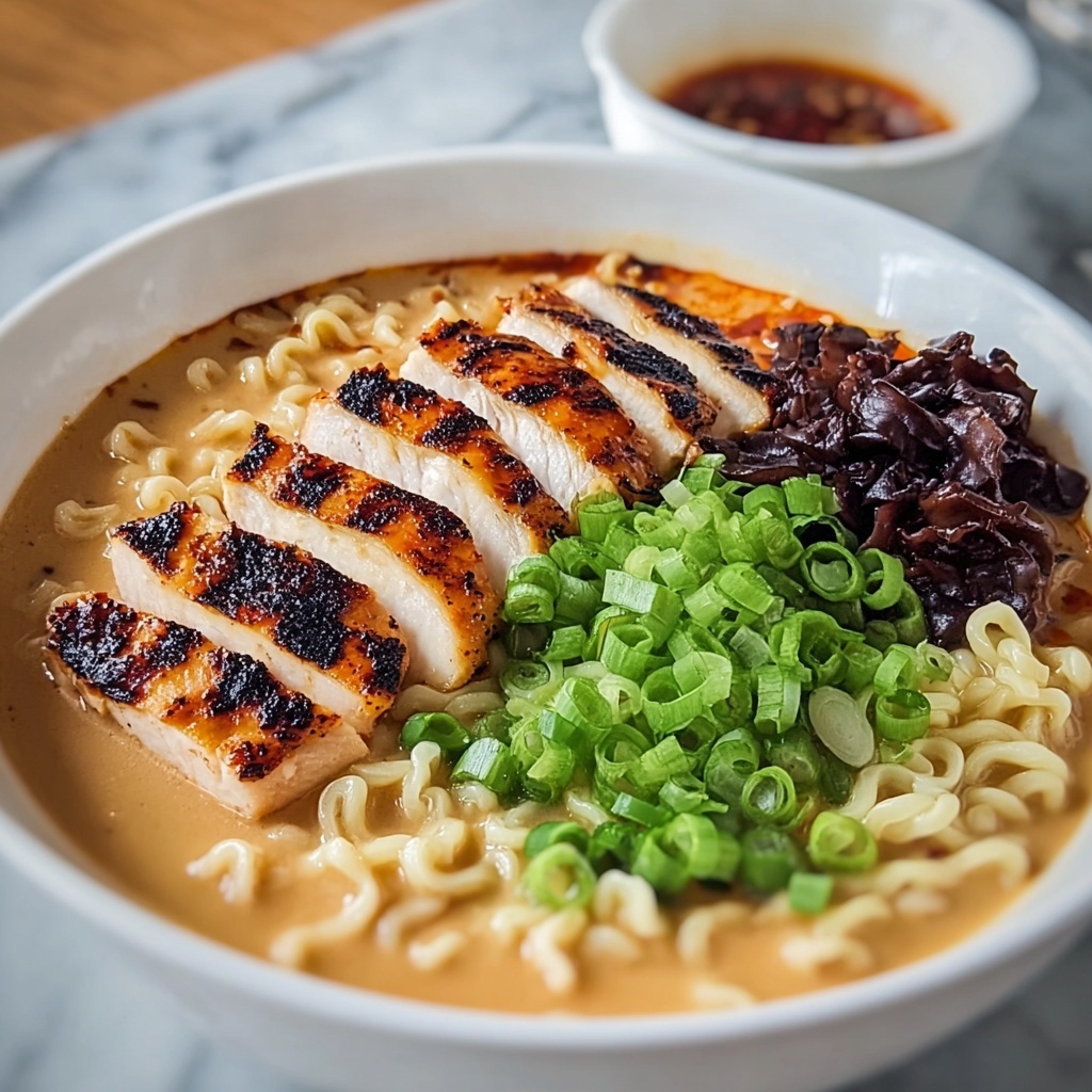 Fiery Chicken Ramen with Creamy Garlic Sauce Recipe - Recipe Image