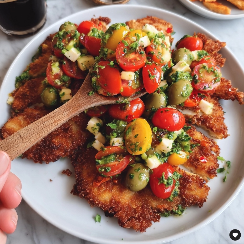 Chicken Cutlets with Summery Tomato-Nectarine Salad Recipe - Recipe Image