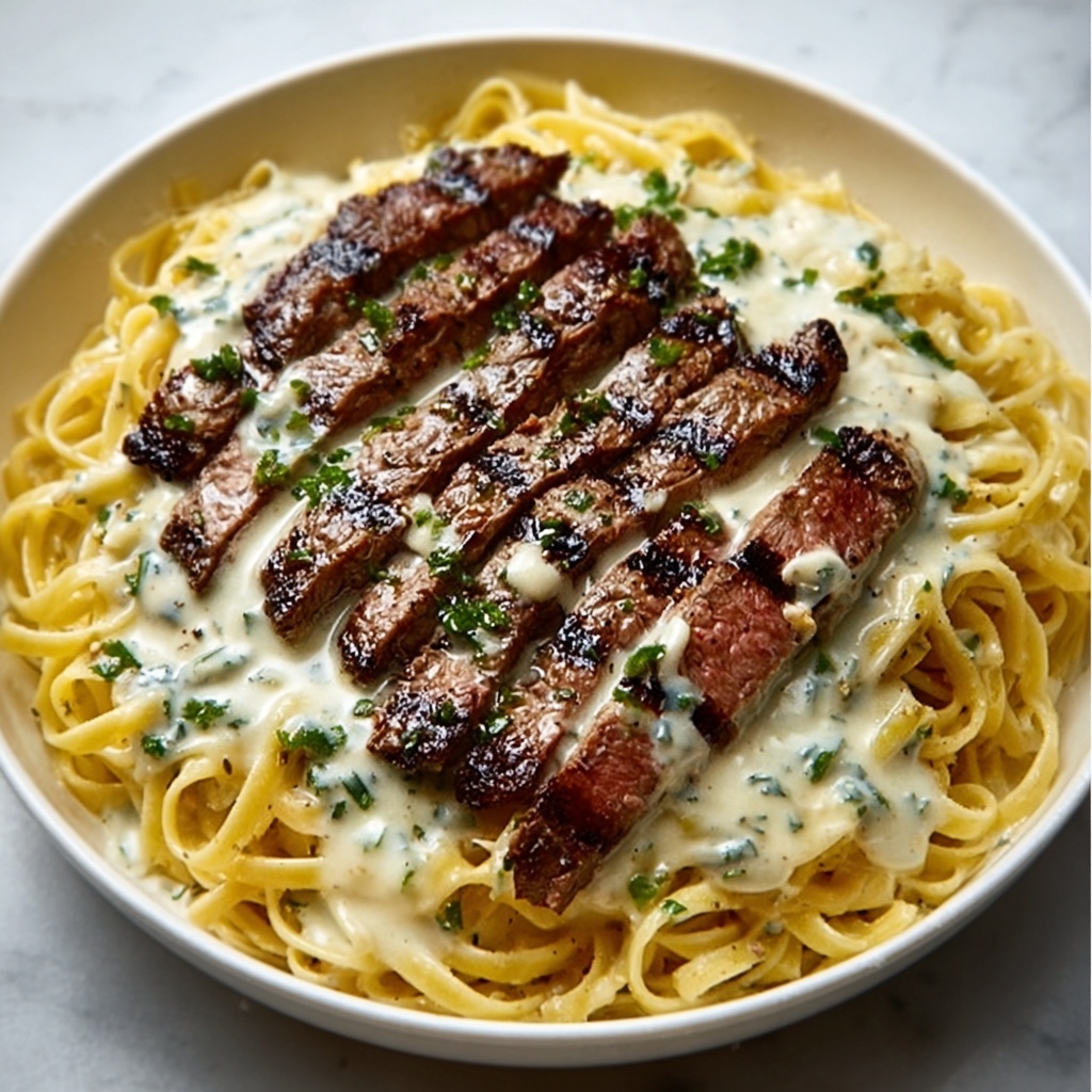 Steak Gorgonzola Alfredo with Creamy Parmesan Sauce Recipe - Recipe Image