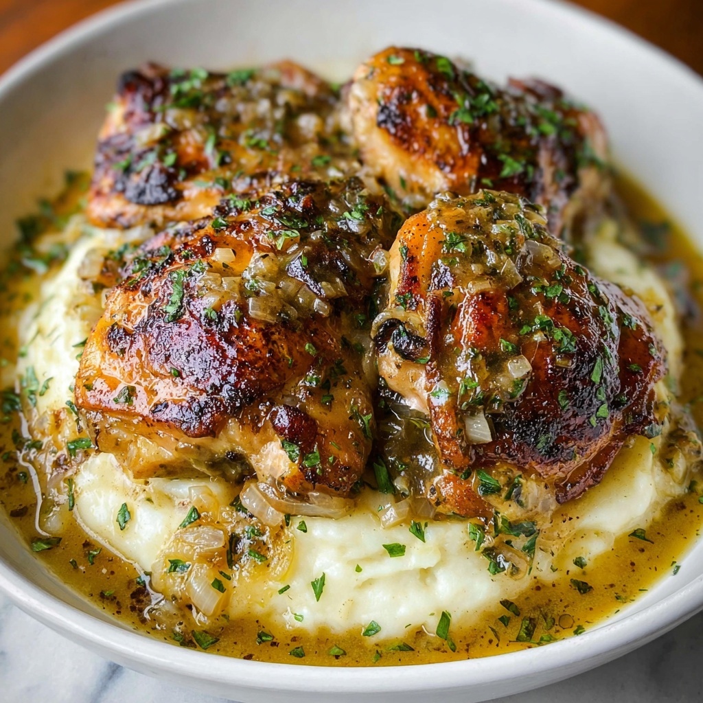 Smothered Chicken Thighs with Rich Garlic Gravy Recipe - Recipe Image