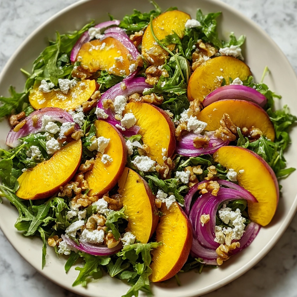 Peach Arugula Salad with Goat Cheese, Pecans, and Balsamic Dressing Recipe - Recipe Image