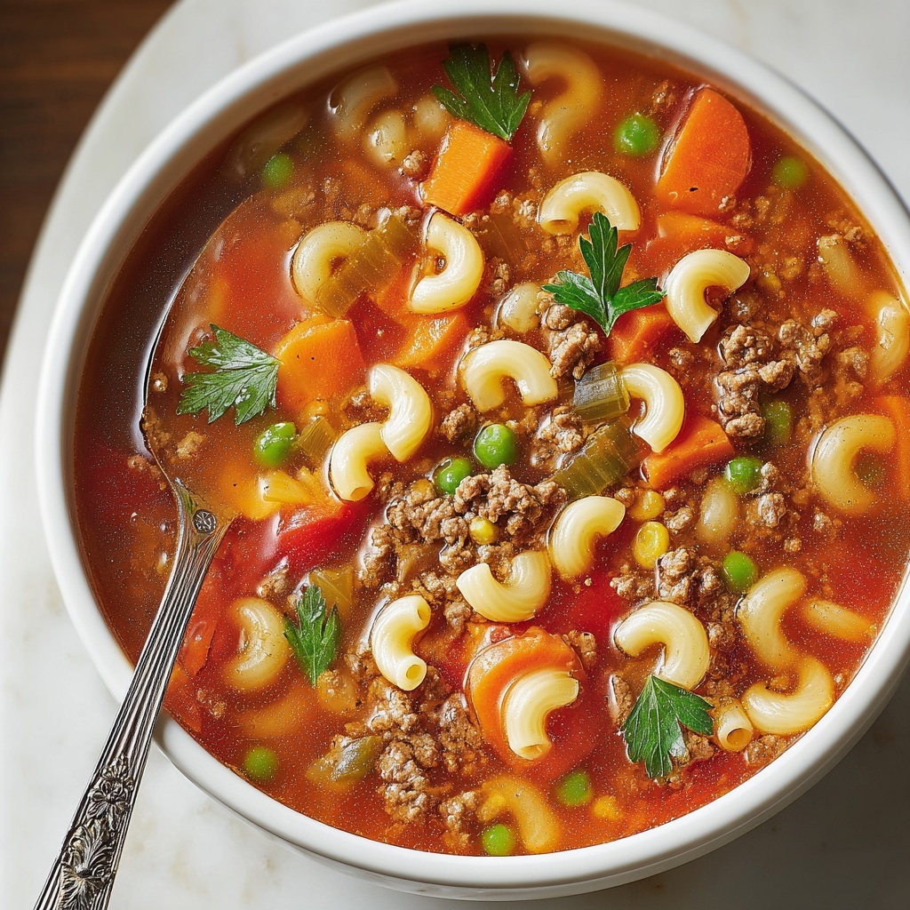 Beef and Macaroni Soup Recipe - Recipe Image