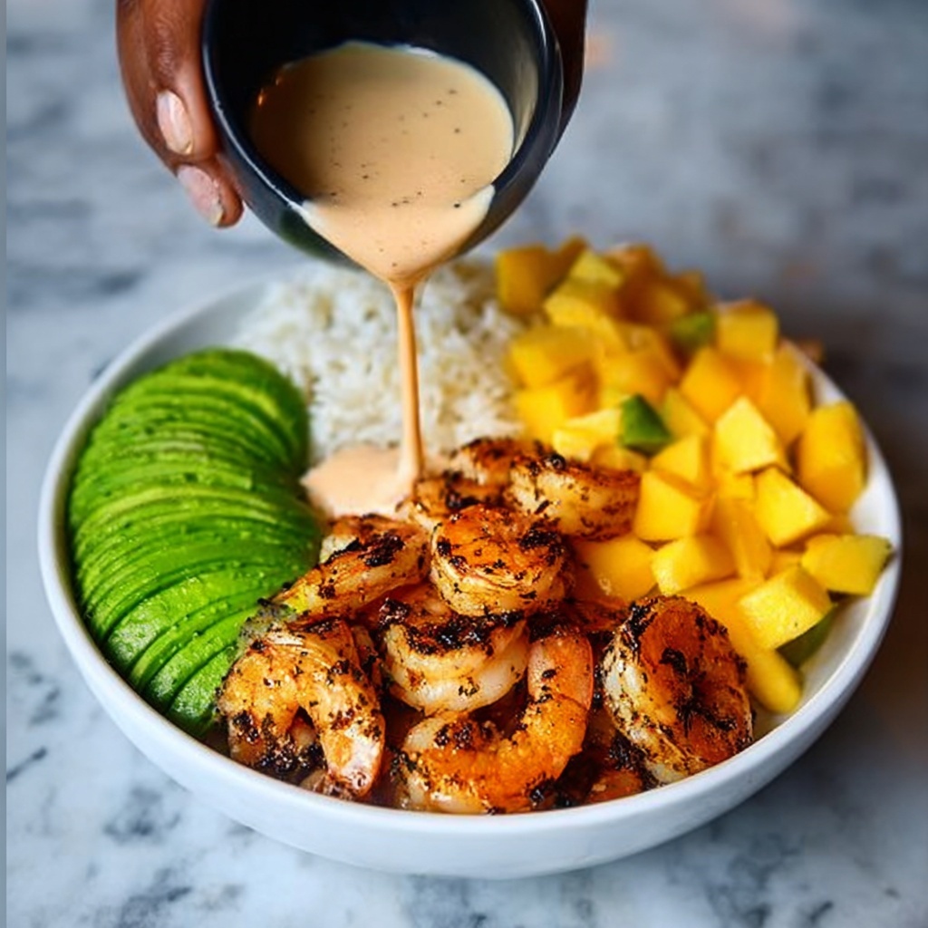 Shrimp Avocado Bowls with Mango Salsa & Lime Chili Sauce Recipe - Recipe Image