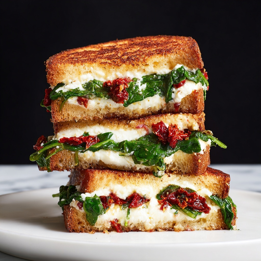 Sun Dried Tomato Spinach and Ricotta Grilled Cheese Recipe - Recipe Image