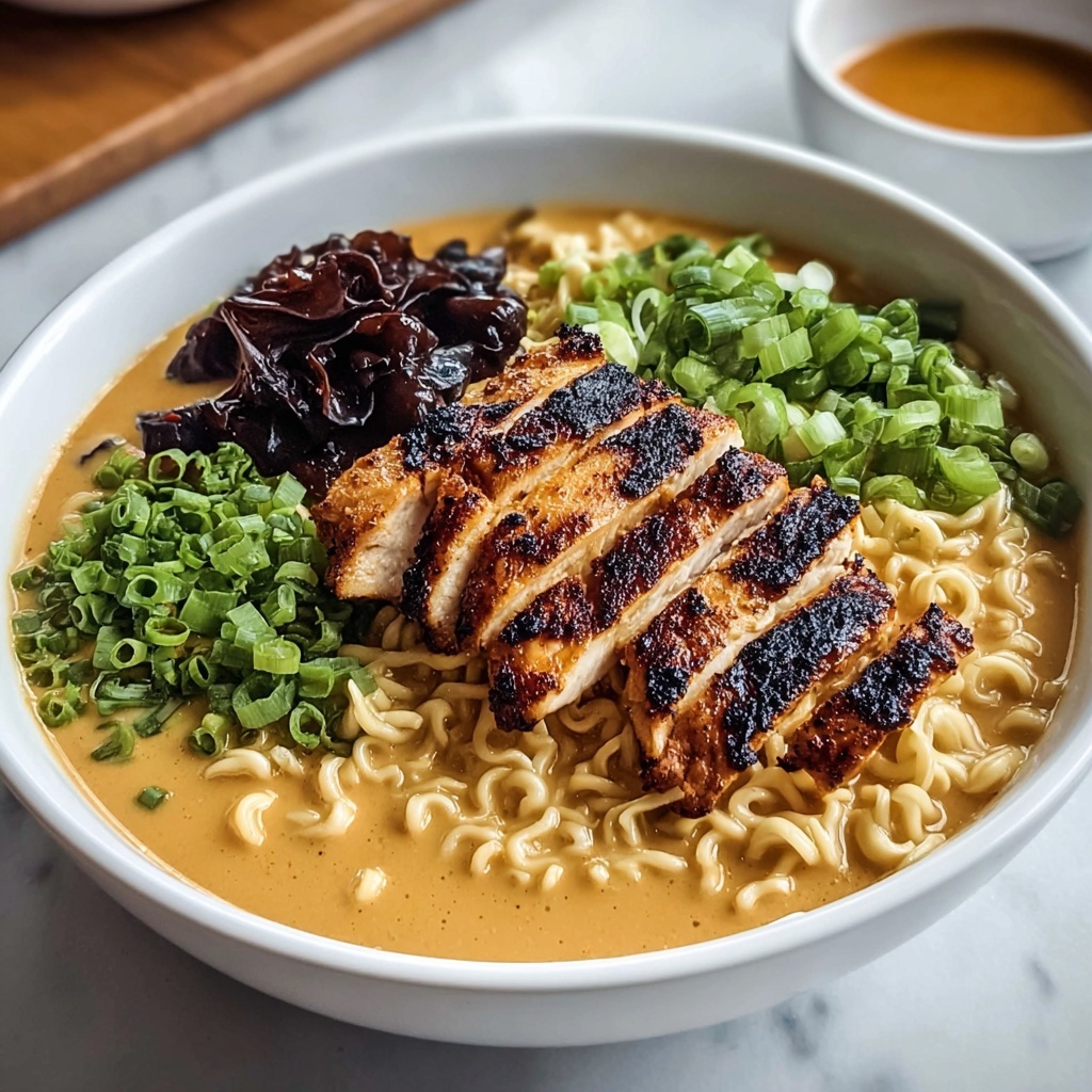 Fiery Chicken Ramen with Creamy Garlic Sauce Recipe - Recipe Image