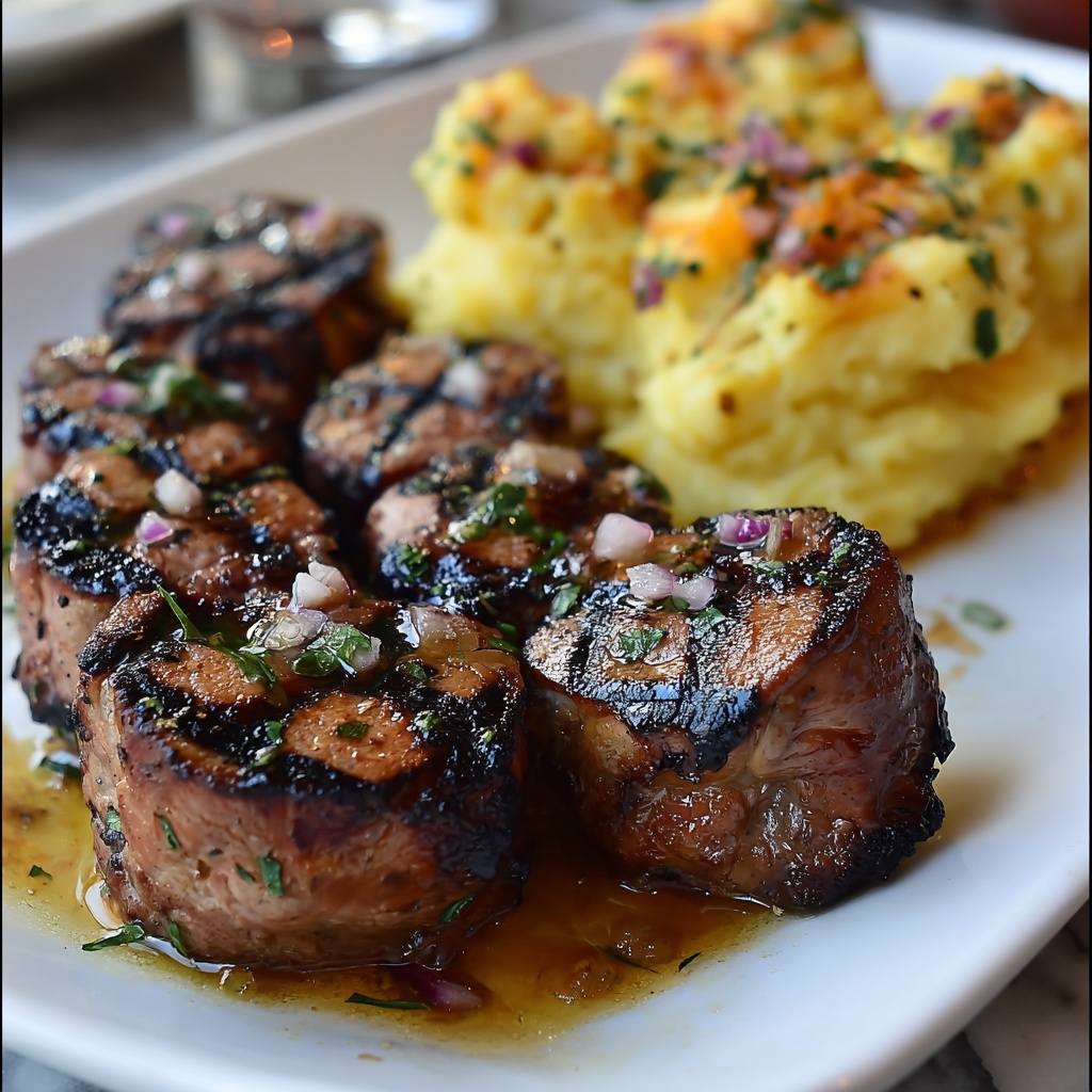 Garlic Butter Steak Bites with Cheesy Smashed Potatoes Recipe - Recipe Image