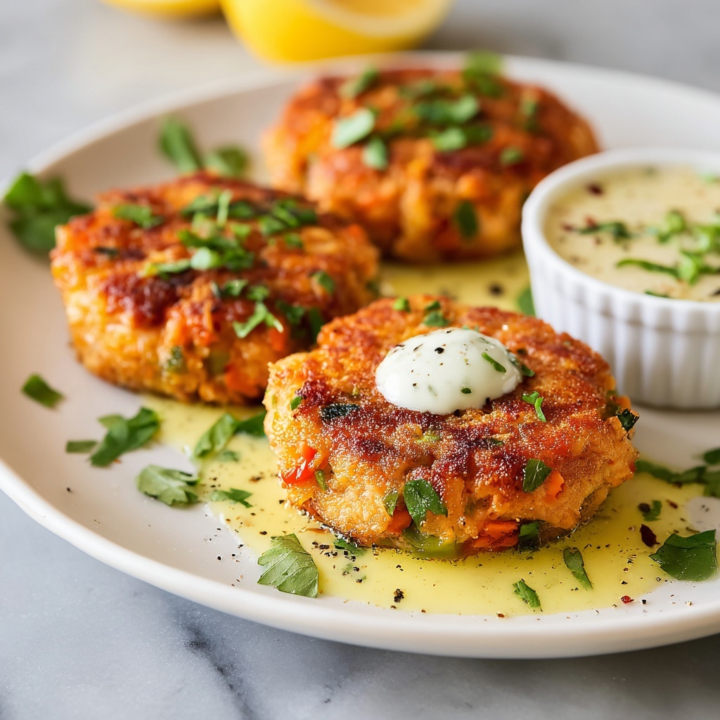 Easy Salmon Patties with Lemon-Garlic Sauce Recipe - Recipe Image