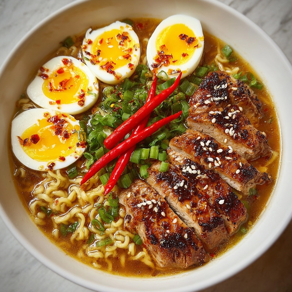Fiery Chicken Ramen with Creamy Broth and Garlic Recipe - Recipe Image