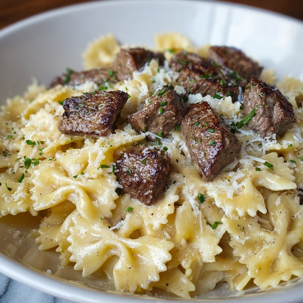 Beef and Bowtie Alfredo Recipe - Recipe Image