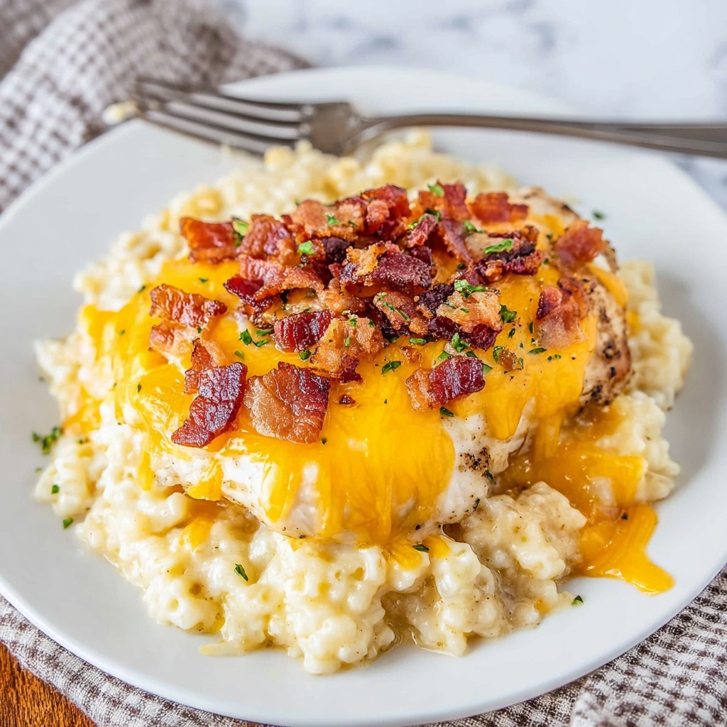 Smothered Pork Chops with Cheesy Bacon Rice Recipe - Recipe Image