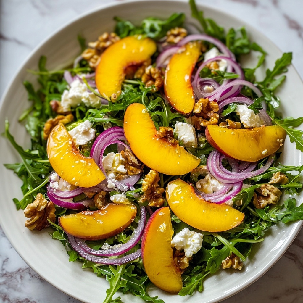 Peach Arugula Salad with Goat Cheese, Pecans, and Balsamic Dressing Recipe - Recipe Image