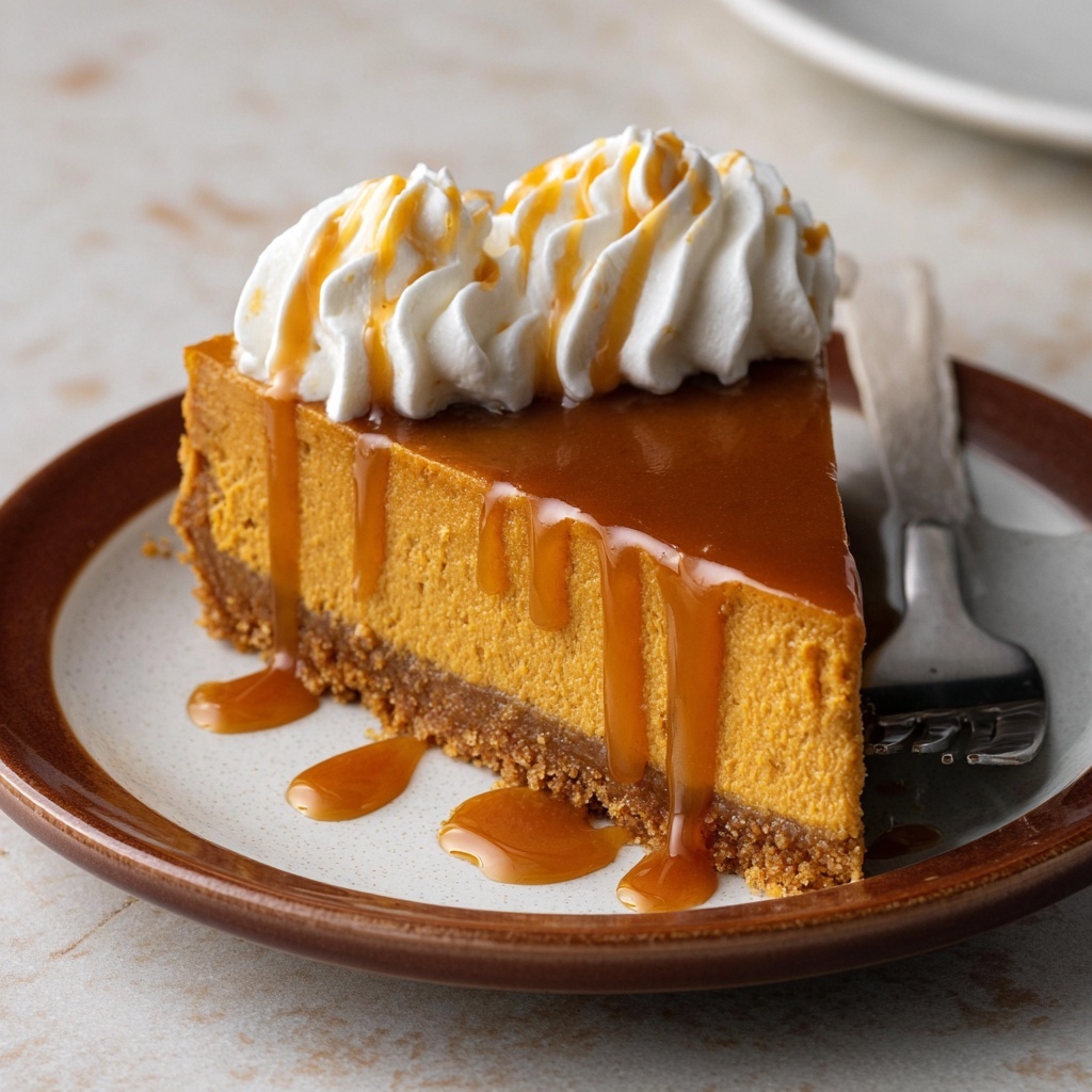 Pumpkin Cheesecake with Spiced Graham Cracker Crust and Whipped Cream Recipe - Recipe Image