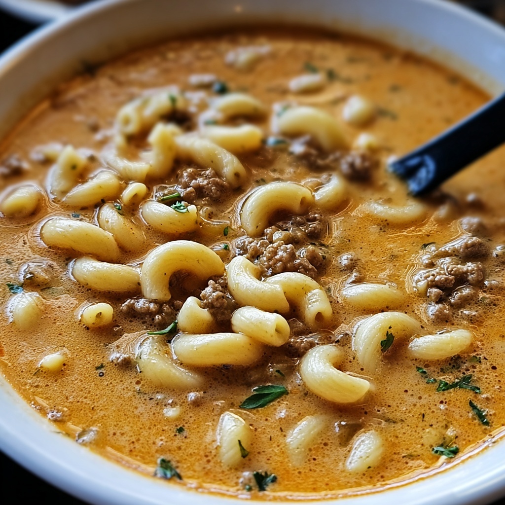 One-Pot Macaroni Cheeseburger Soup Recipe - Recipe Image