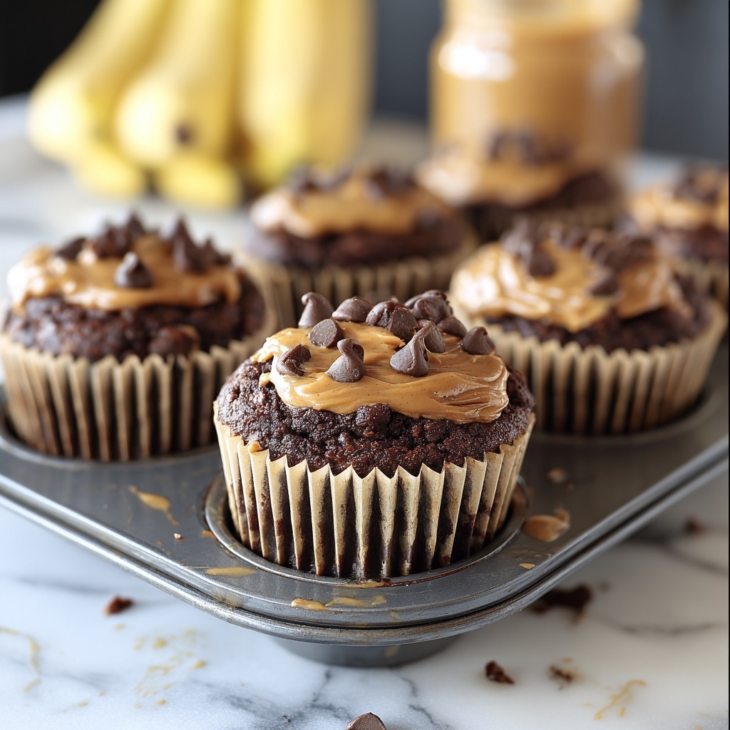Chocolate Peanut Butter Banana Muffins Recipe - Recipe Image