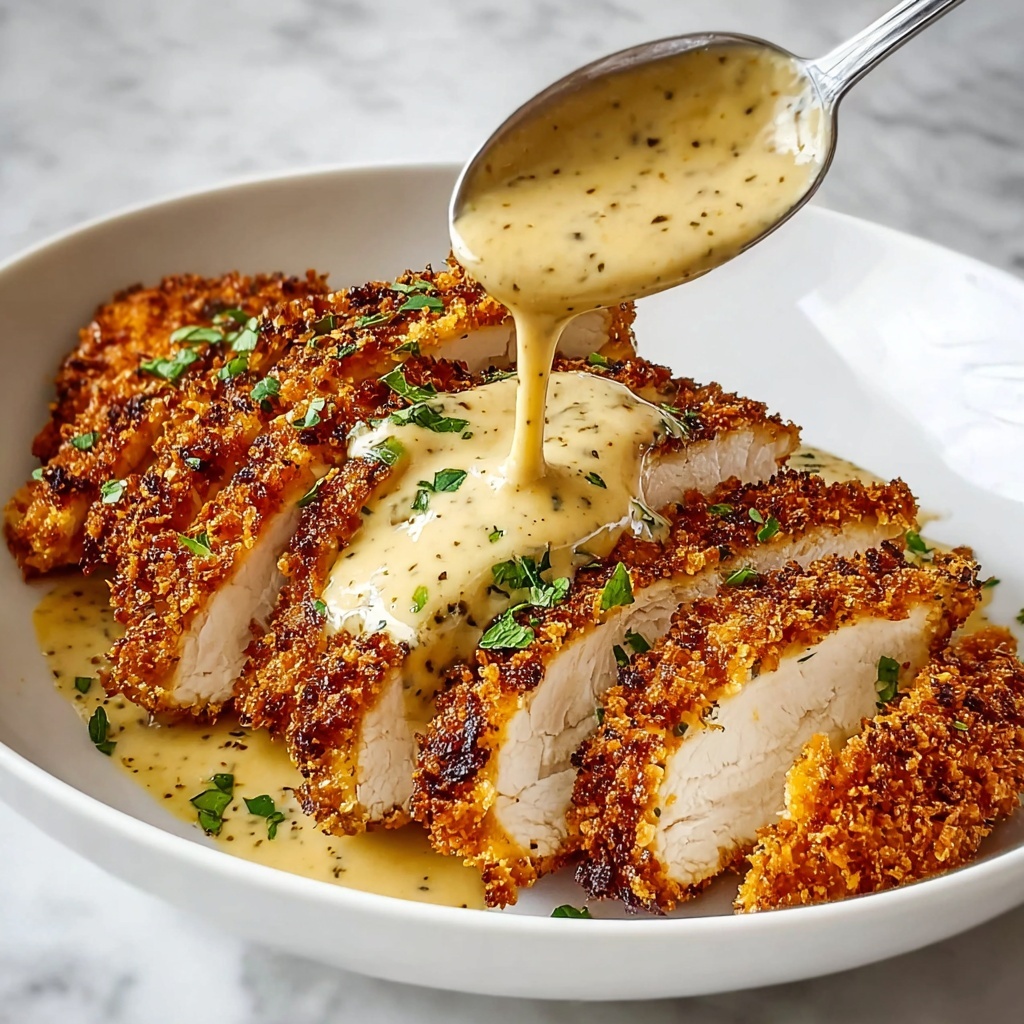 Parmesan Crusted Chicken with Creamy Garlic Sauce Recipe - Recipe Image