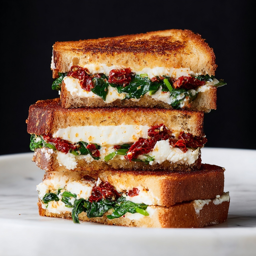 Sun Dried Tomato Spinach and Ricotta Grilled Cheese Recipe - Recipe Image