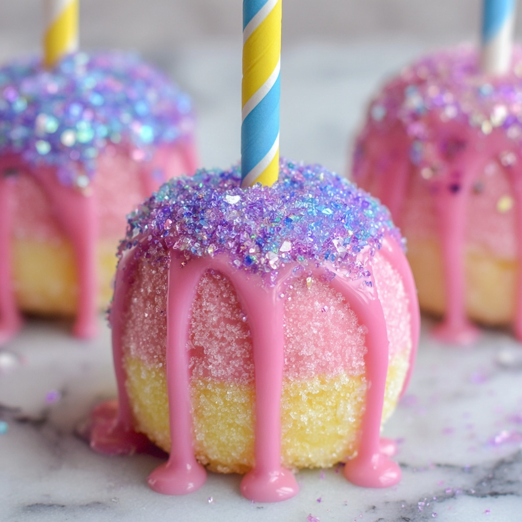 Colorful Candy Apples With Cotton Candy Recipe - Recipe Image