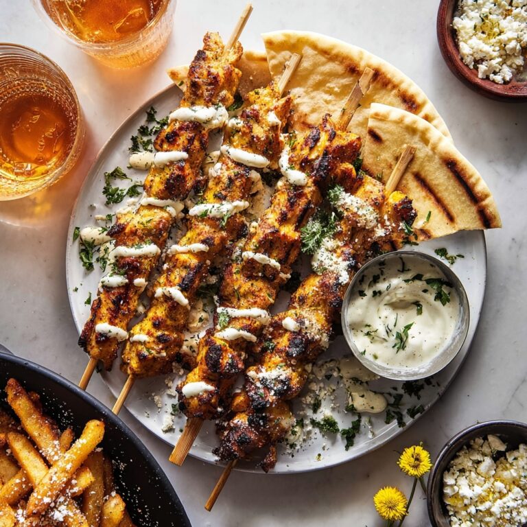 Greek Chicken Skewers with Feta Fries Recipe