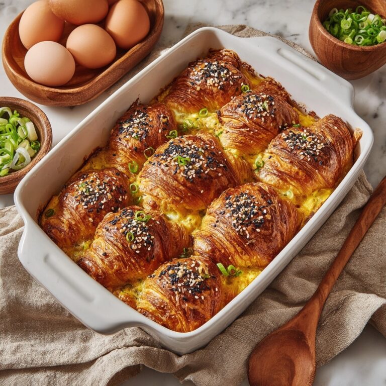 Croissant Breakfast Casserole with Sausage, Cream Cheese, and Green Onions Recipe