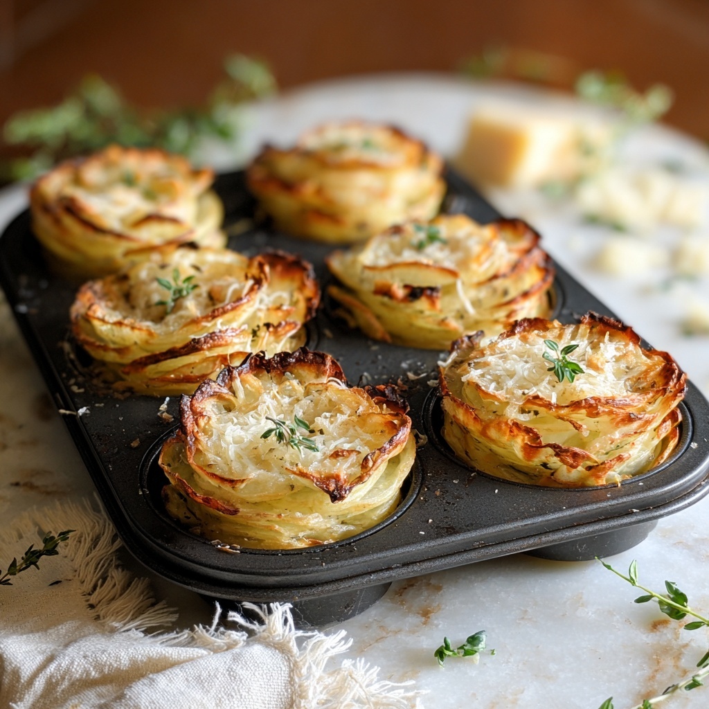 Parmesan Potato Stacks in Muffin Tin Recipe - Recipe Image