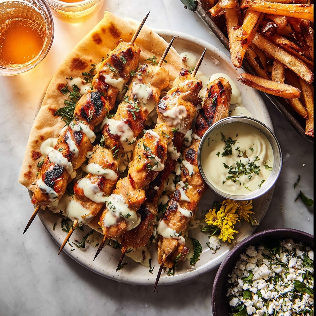 Greek Chicken Skewers with Feta Fries Recipe - Recipe Image