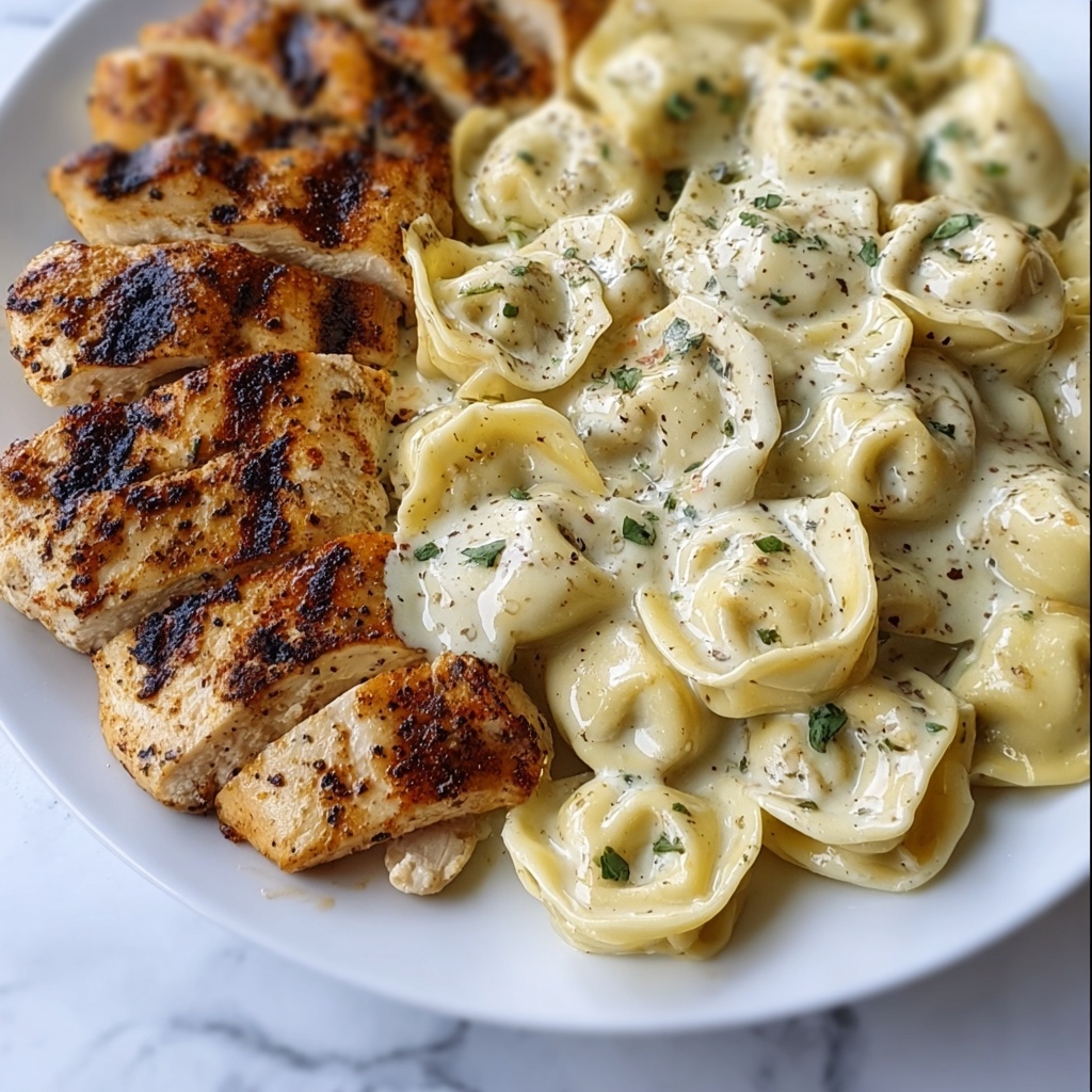 Asiago Tortellini Alfredo with Grilled Chicken Recipe - Recipe Image