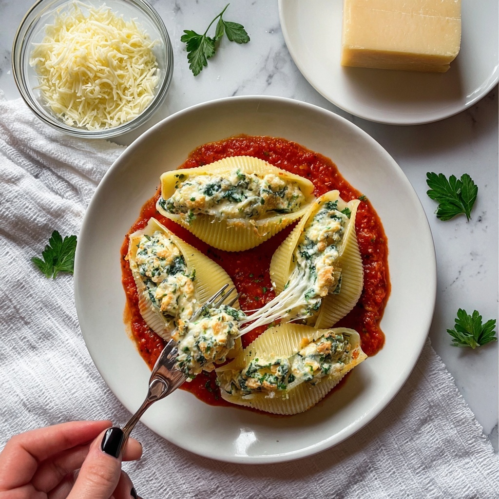 Creamy Spinach and Ricotta Stuffed Shells with Marinara Recipe - Recipe Image