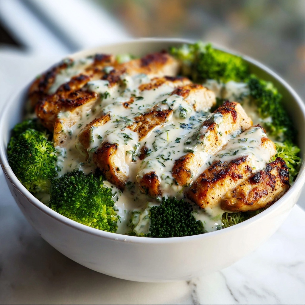 Grilled Chicken Broccoli Bowls with Creamy Garlic Sauce Recipe - Recipe Image