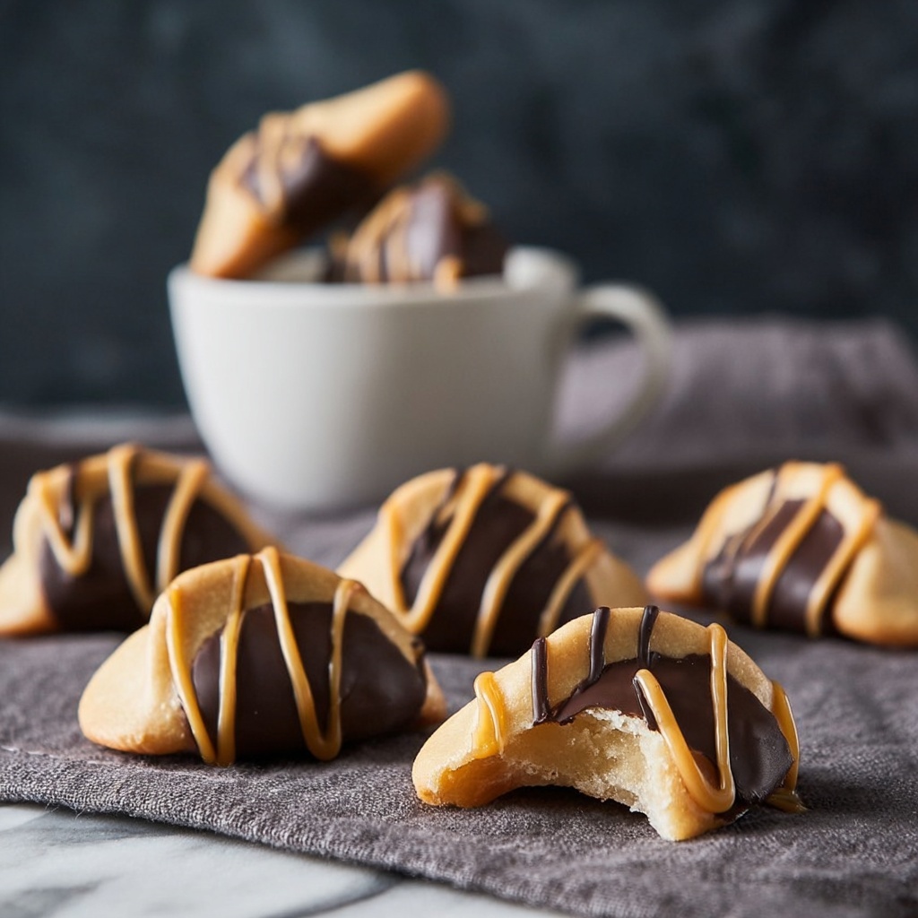 Homemade Chocolate Fortune Cookies with Peanut Butter Drizzle Recipe - Recipe Image