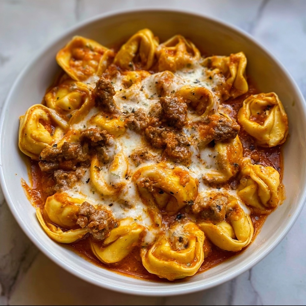 Cheesesteak Tortellini in Rich Provolone Sauce Recipe - Recipe Image