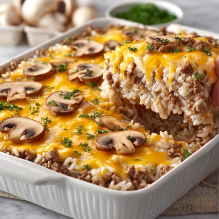 Creamy Beef Mushroom Rice Bake Recipe