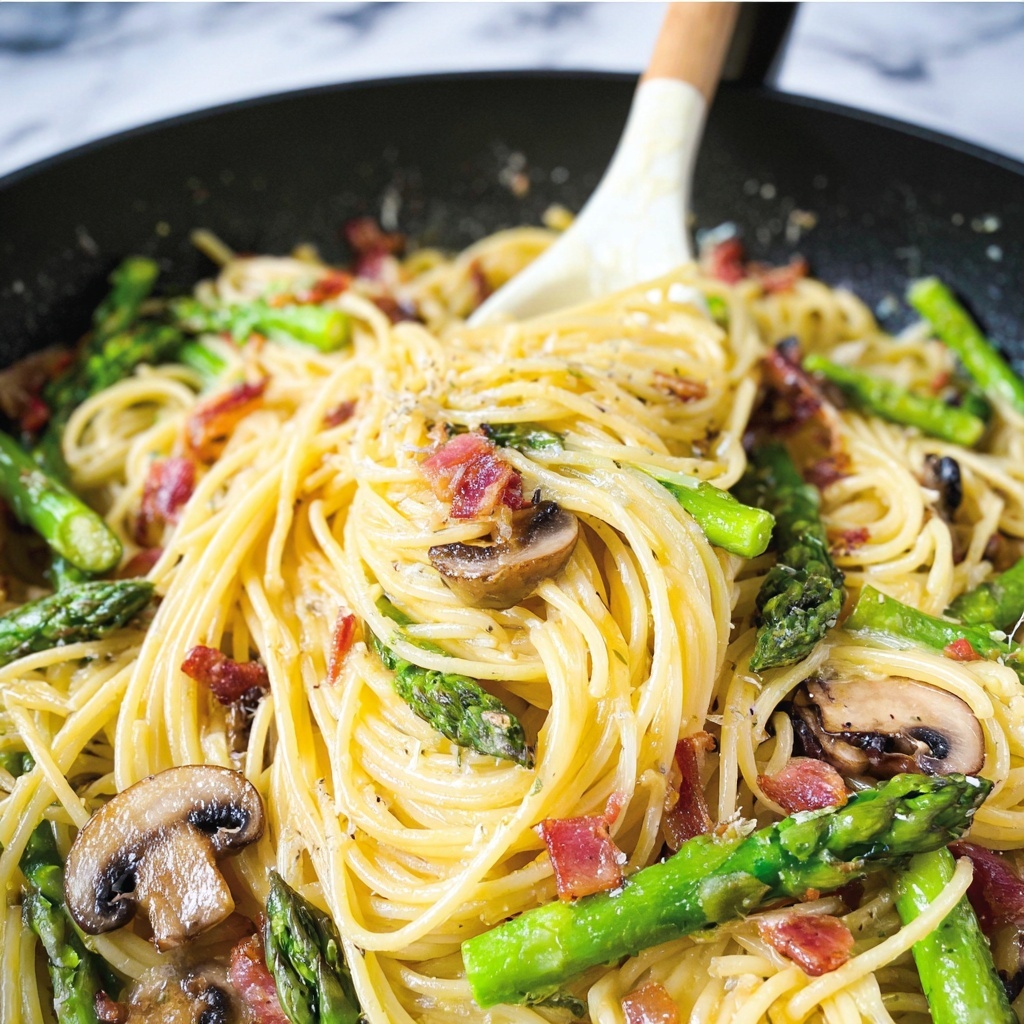 Roasted Asparagus and Mushroom Carbonara Recipe - Recipe Image
