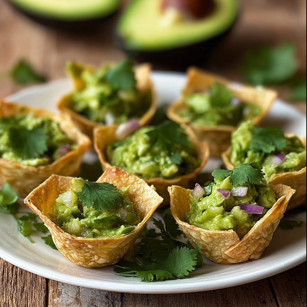 Guacamole Cups in Crispy Wonton Shells Recipe - Recipe Image
