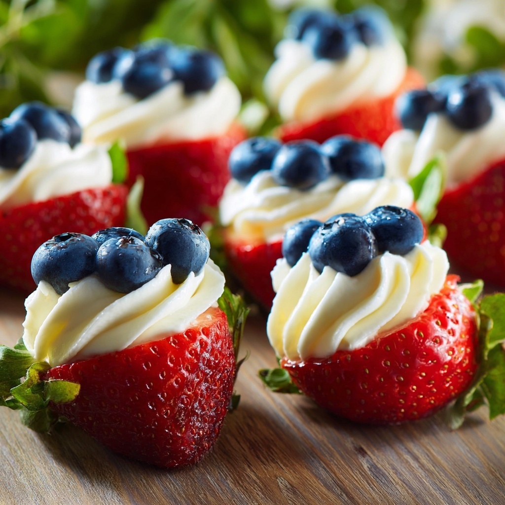 Red, White, and Blue Cheesecake Strawberries Recipe - Recipe Image