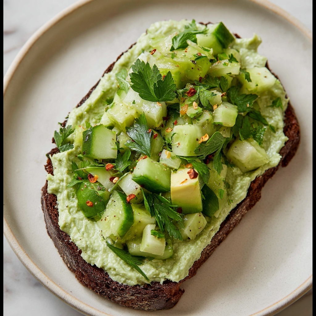 Smashed Cucumber Toast with Artichoke Edamame Spread Recipe - Recipe Image