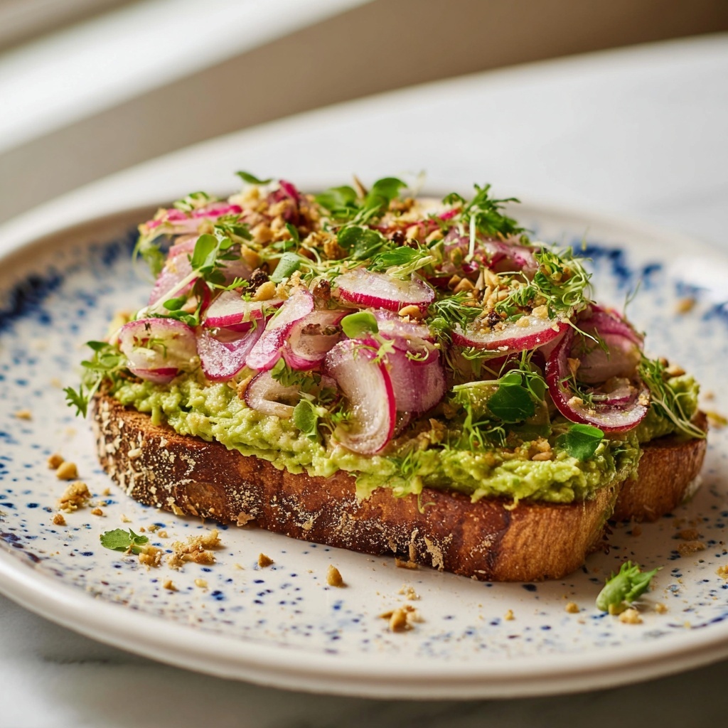 Cilantro Lime Edamame Toast with Pickled Onion Radish Salad Recipe - Recipe Image