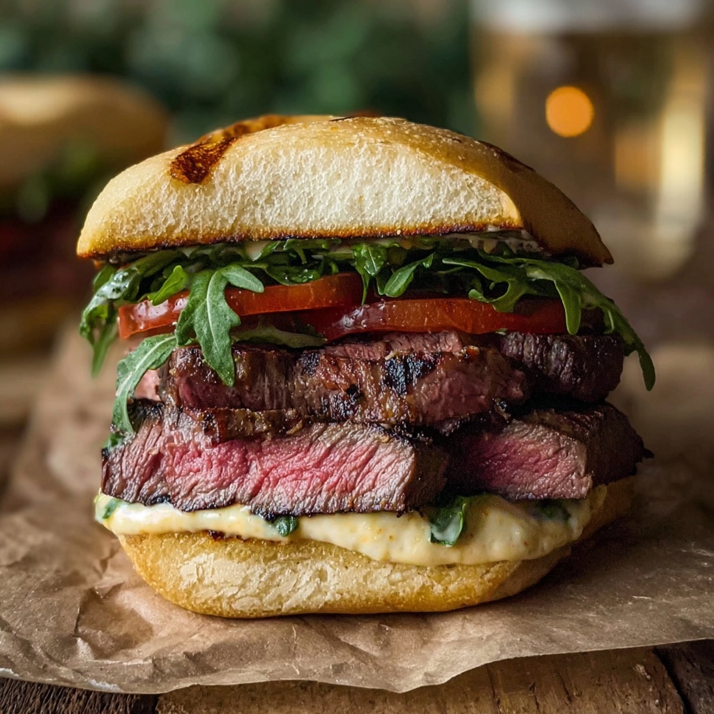 Savory Steak Sandwich with Sweet Onions and Garlic Aioli Recipe - Recipe Image