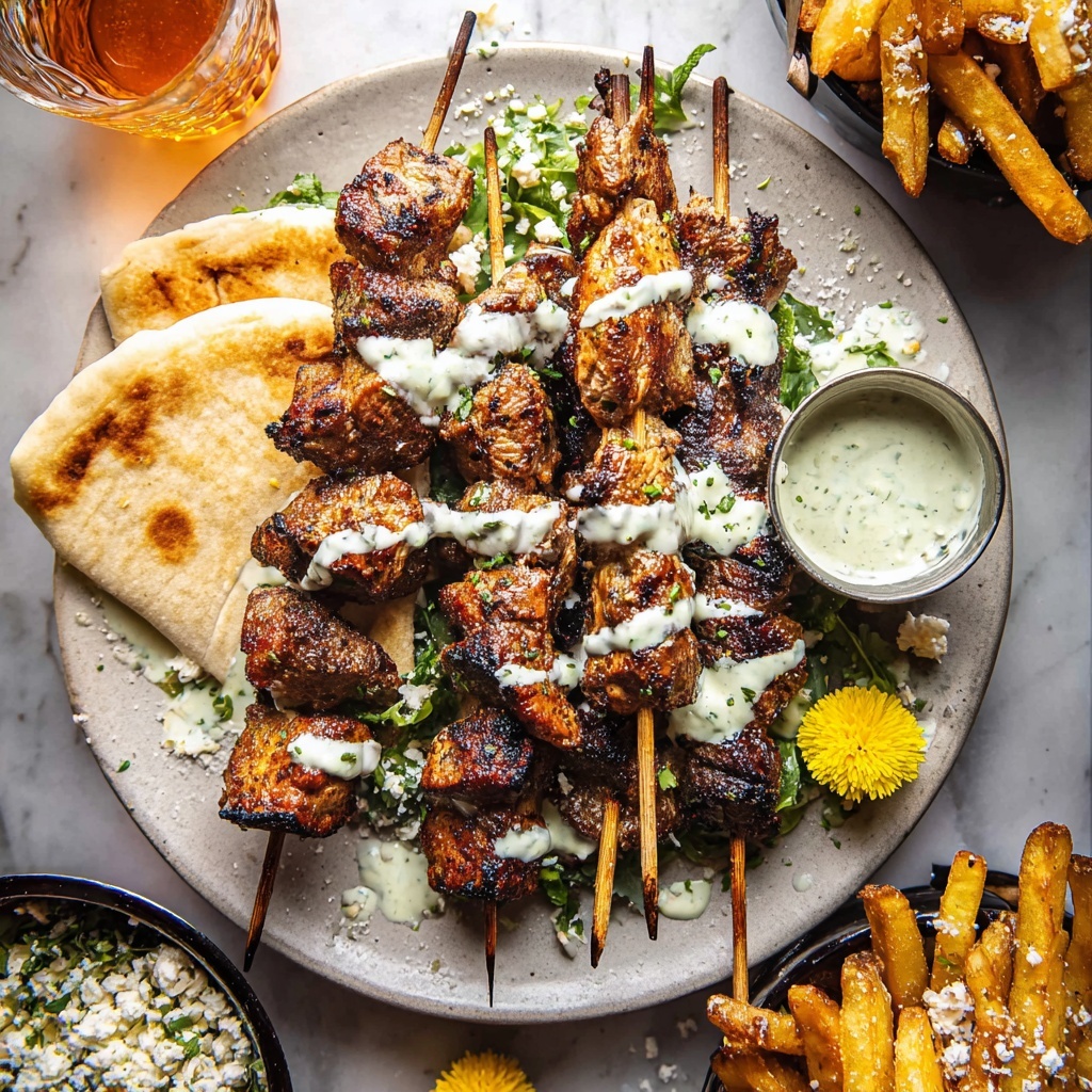 Greek Chicken Skewers with Feta Fries Recipe - Recipe Image