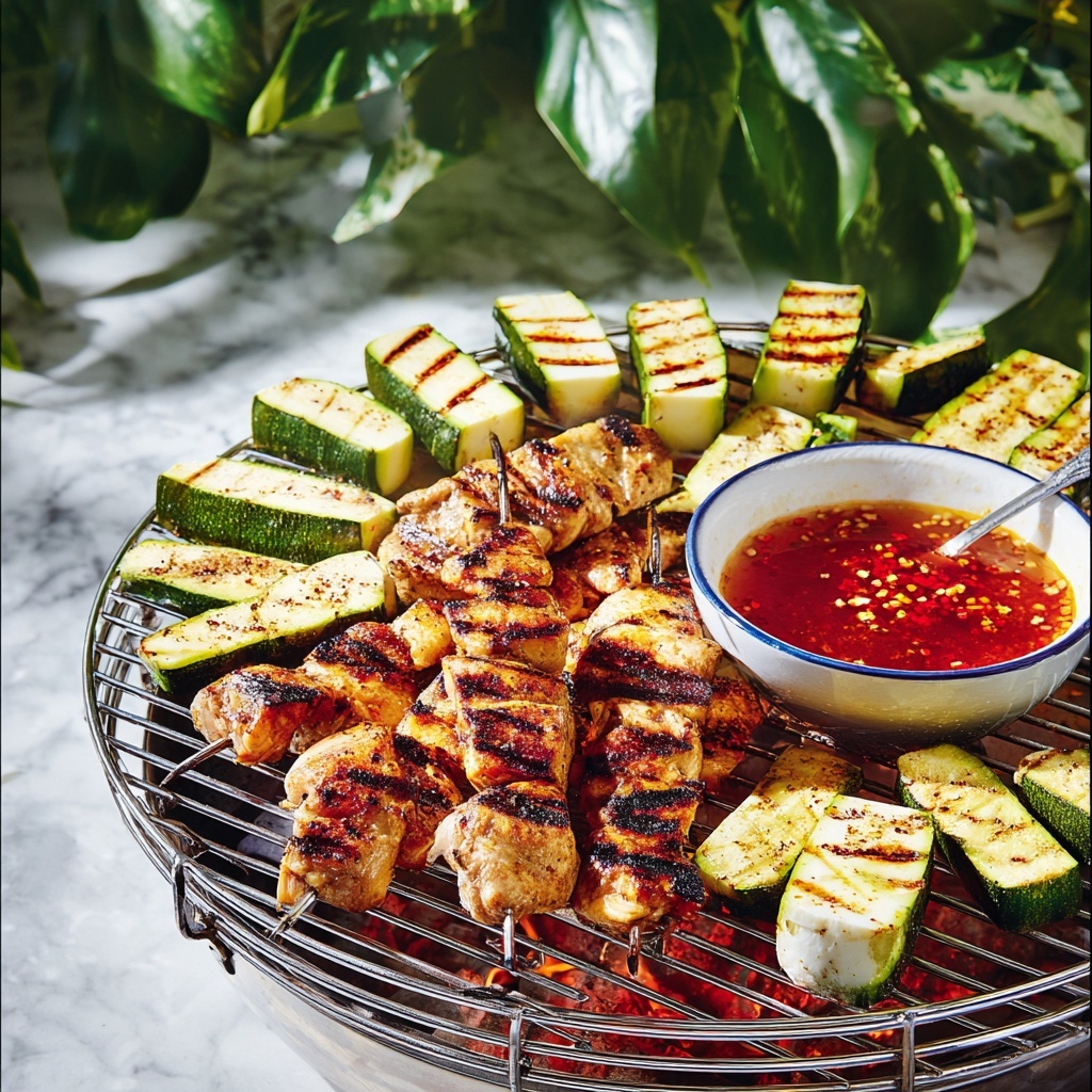 Hot Honey Barbecue Chicken Thighs, Halloumi and Courgettes Platter Recipe - Recipe Image