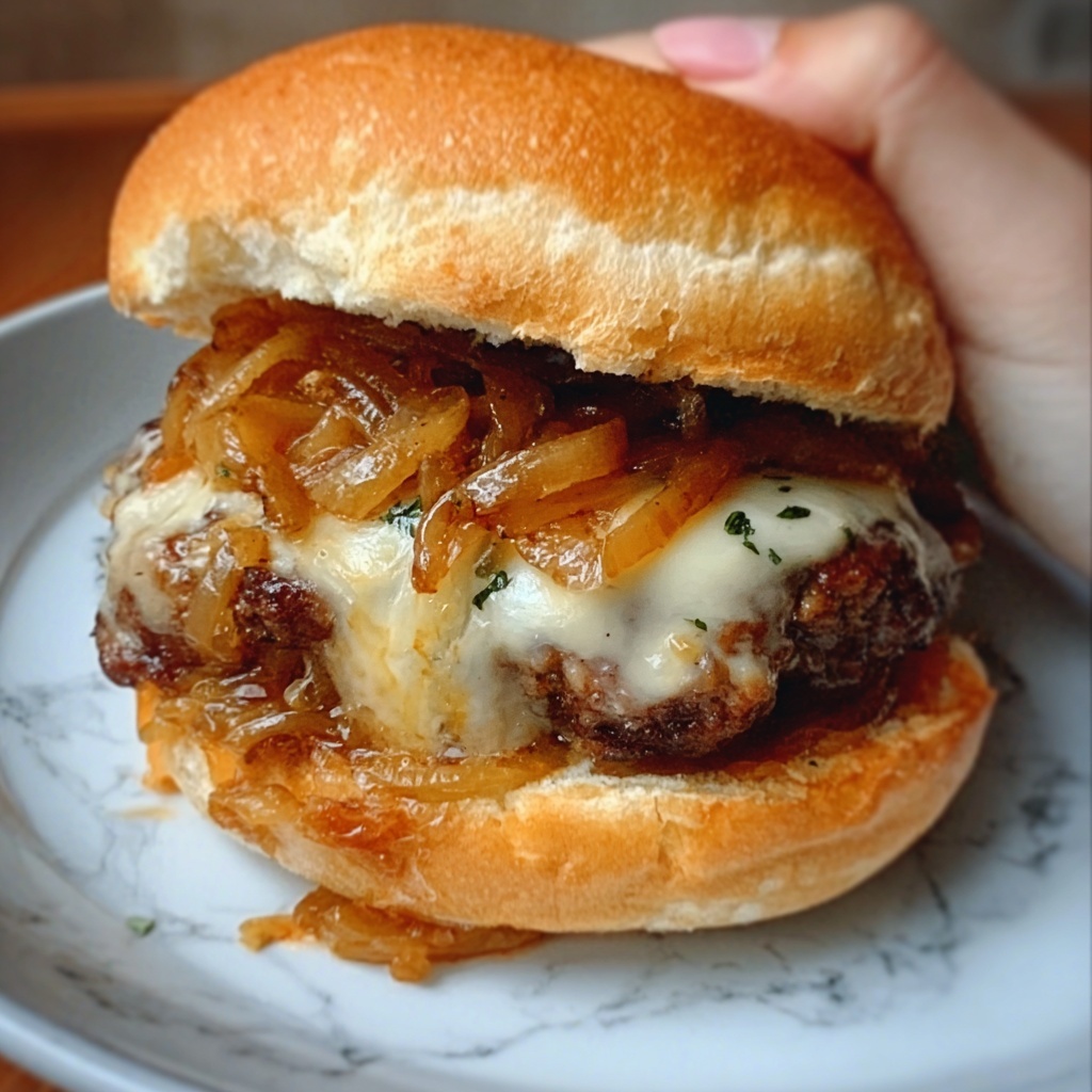 French Onion Steak Sandwich with Grilled Mushrooms Recipe - Recipe Image