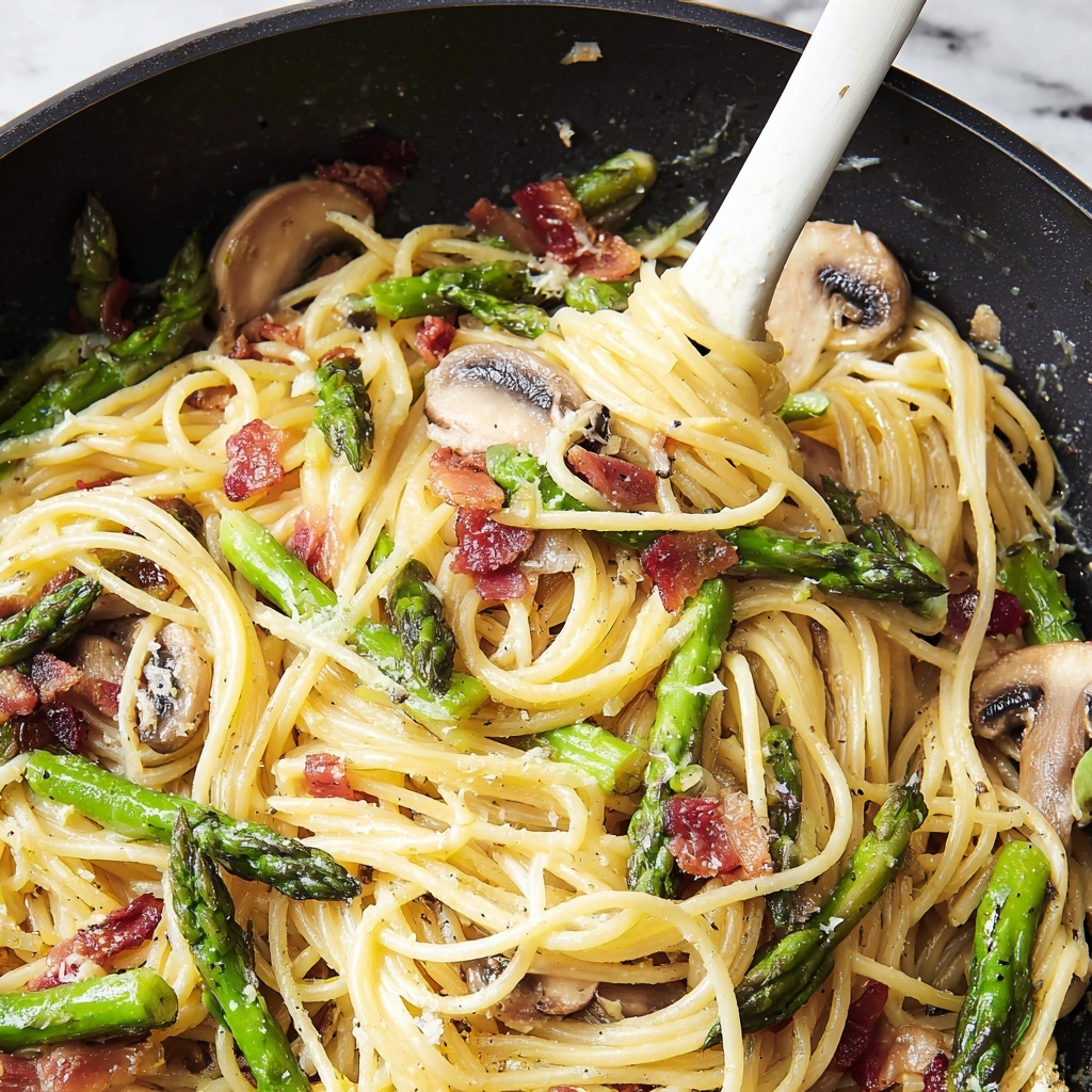 Roasted Asparagus and Mushroom Carbonara Recipe - Recipe Image