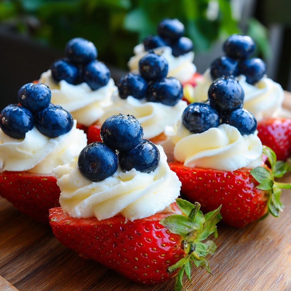 Red, White, and Blue Cheesecake Strawberries Recipe - Recipe Image