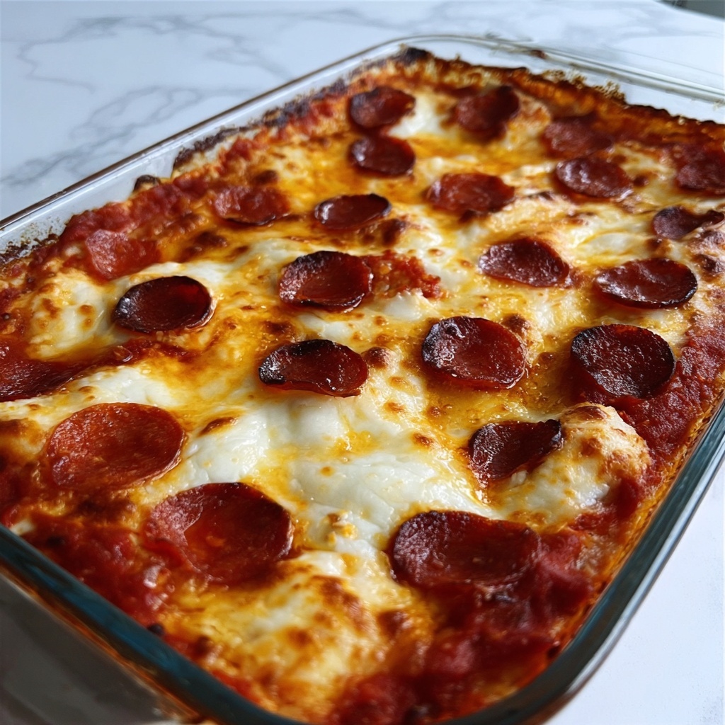 Cheesy Pepperoni Sausage Pizzagna Recipe - Recipe Image