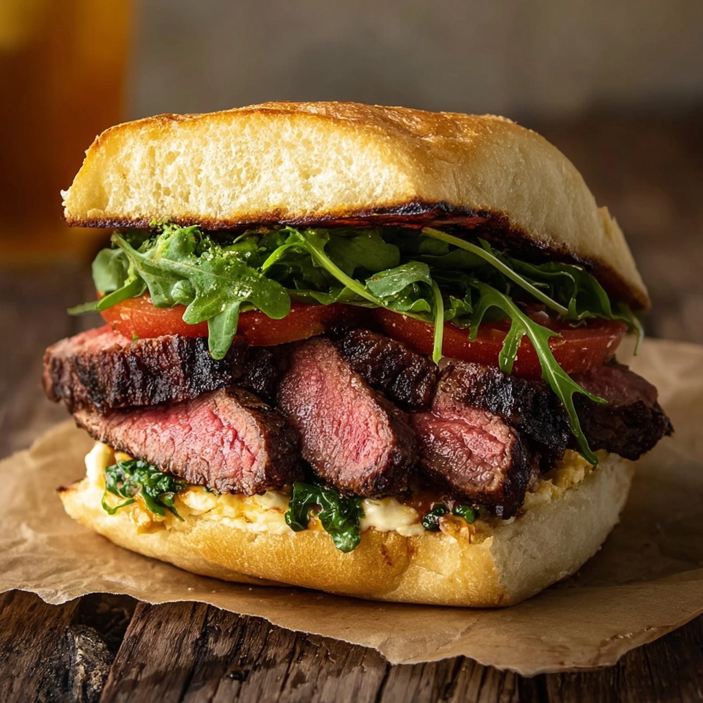 Savory Steak Sandwich with Sweet Onions and Garlic Aioli Recipe - Recipe Image