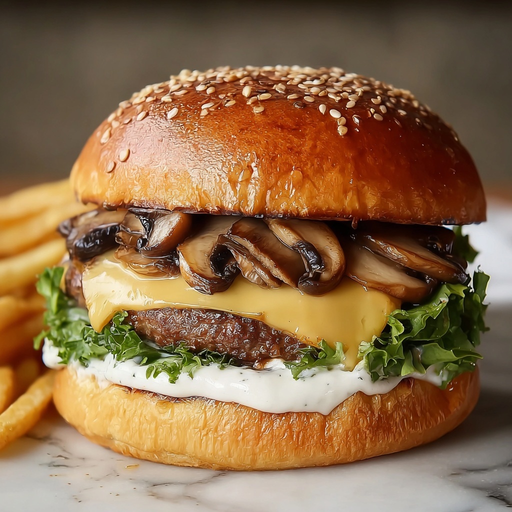 Mouthwatering Mushroom Swiss Burger for Ultimate Grilling Fun Recipe - Recipe Image