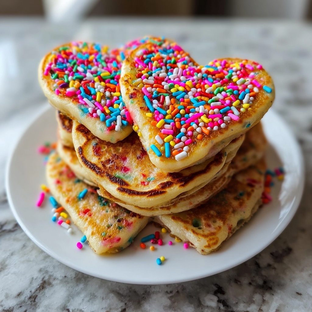 Rainbow Sprinkle Heart Pancakes Recipe - Recipe Image