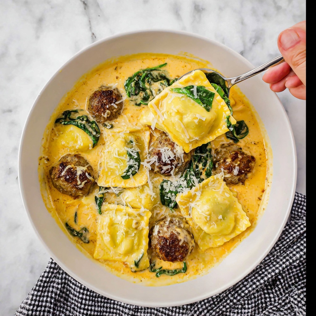 Ravioli Soup with Italian Sausage, Tomatoes, Spinach, and Basil Pesto Recipe - Recipe Image